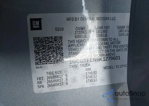 2019 Chevrolet Colorado Zr2 from USA, damaged, VIN 1GCGTEEN9K1279601